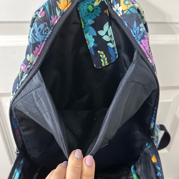 Vera Bradley Navy Quilted Floral Backpack with Blue, Purple & Yellow Accents - Picture 10 of 13
